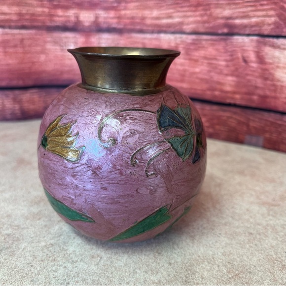 Solid Brass Hand Painted Cloisonne Enamel Vase - Picture 1 of 13